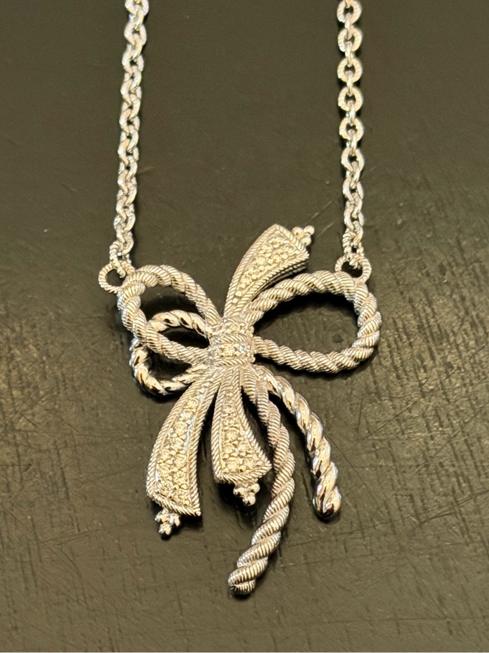 Judith Ripka Haute Bow CZ Sterling Silver Pendant Necklace Approx 17”+2” Rare